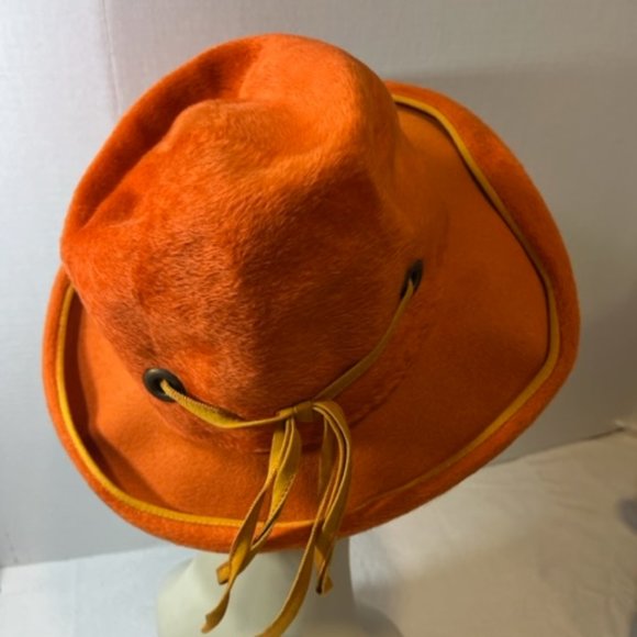 VTG Handmade Fur/Felt Apricot Orange Hat w/Grosgrain Ribbon Tied Thru Loops main image 12